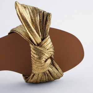 ZARA Sandals With Metallic Bow Gold And In Original Package